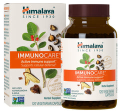 Himalaya ImmunoCare bottle-front showcasing vegan immune support formula
