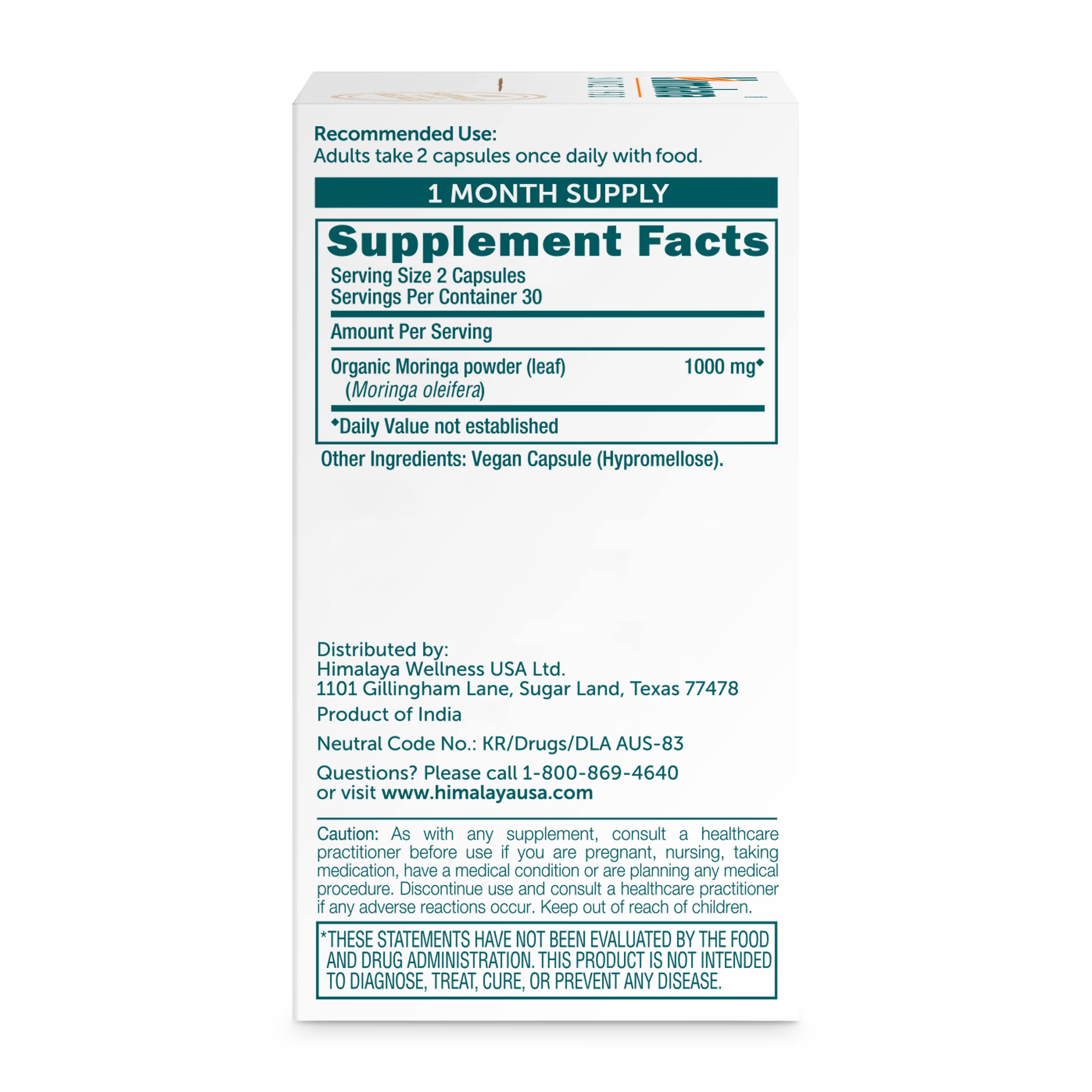 Close-up of Himalaya Moringa capsules