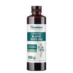 Himalaya Organic Black Seed Oil bottle, cold-pressed and unrefined