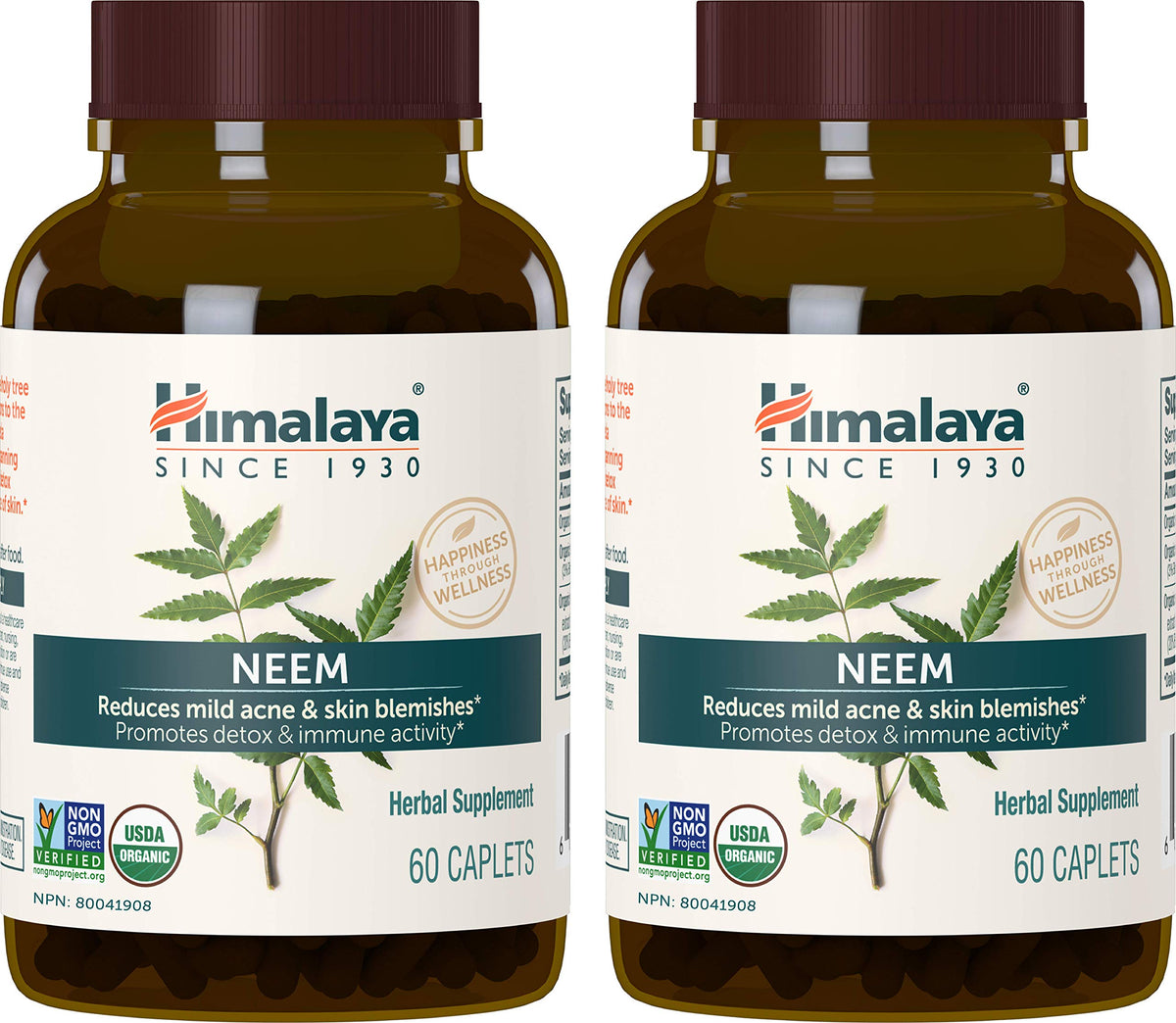 Himalaya Organic Neem 600 mg, 60-caplet two-pack bottle (hero image)