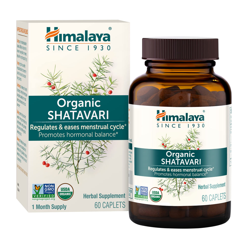 Bottle of Himalaya Organic Shatavari 60 caplets, 1300 mg dosage
