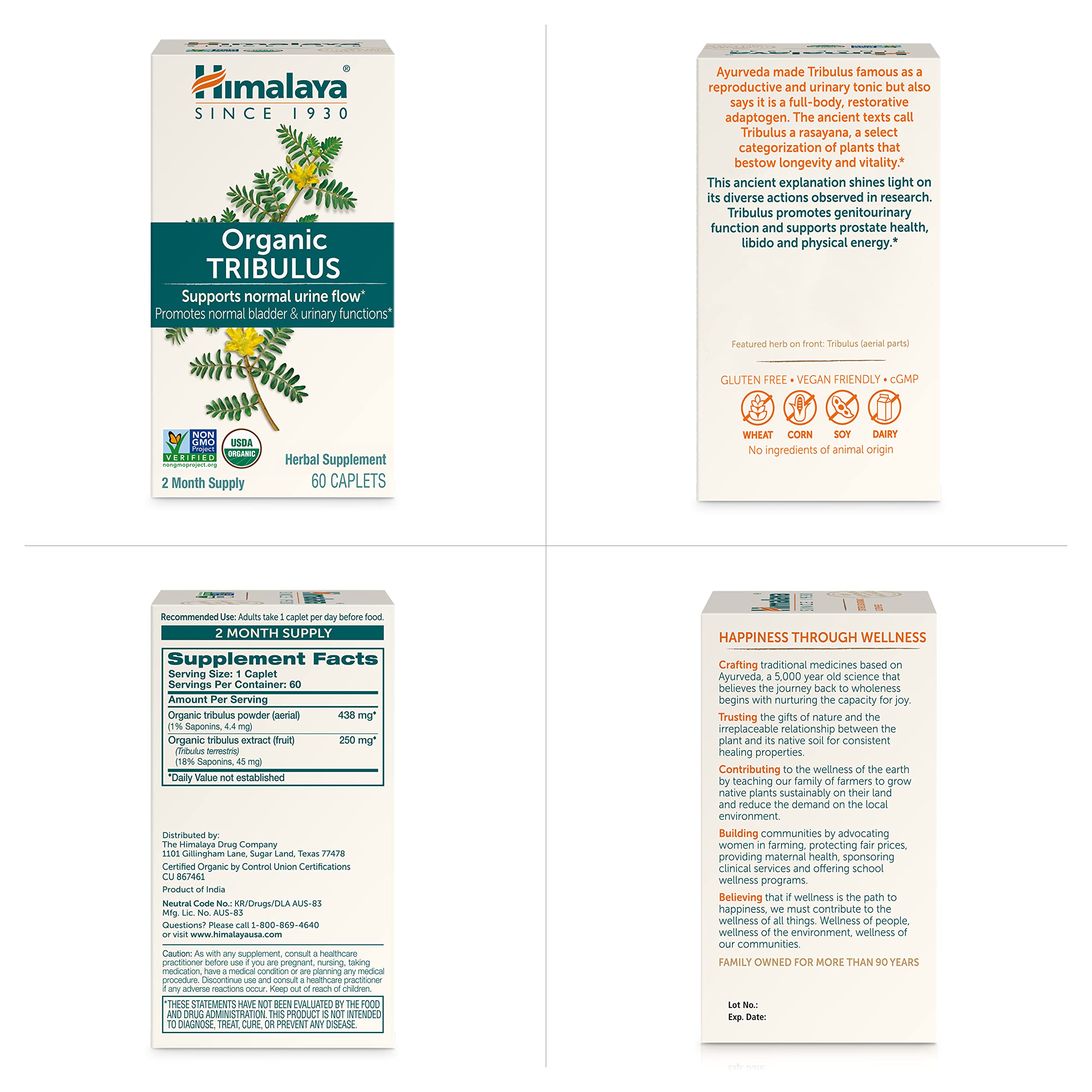 Bottle of Himalaya Organic Tribulus Terrestris with 60 caplets