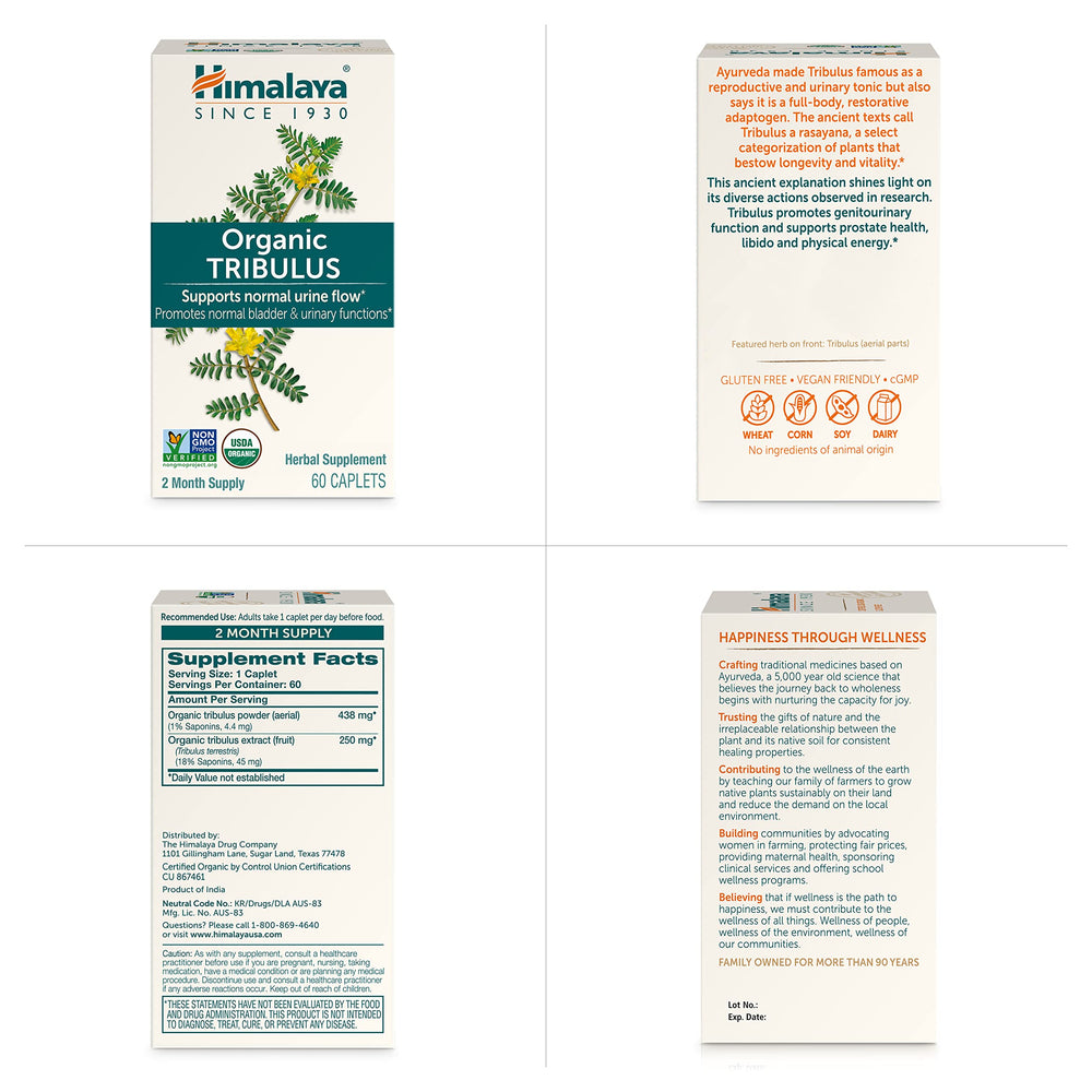 Bottle of Himalaya Organic Tribulus Terrestris with 60 caplets