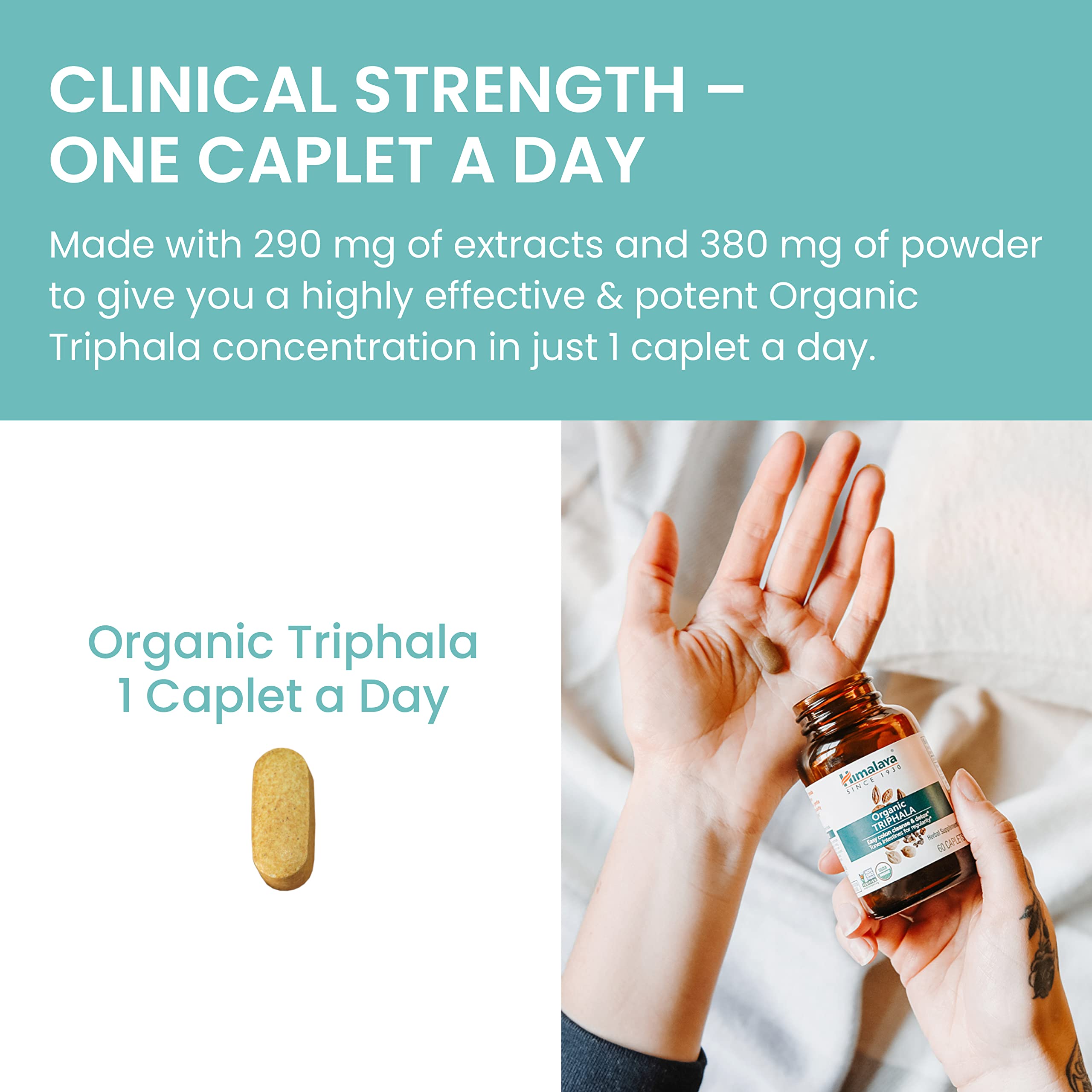 Supplement facts panel showing 250 mg extract and 438 mg powder per caplet