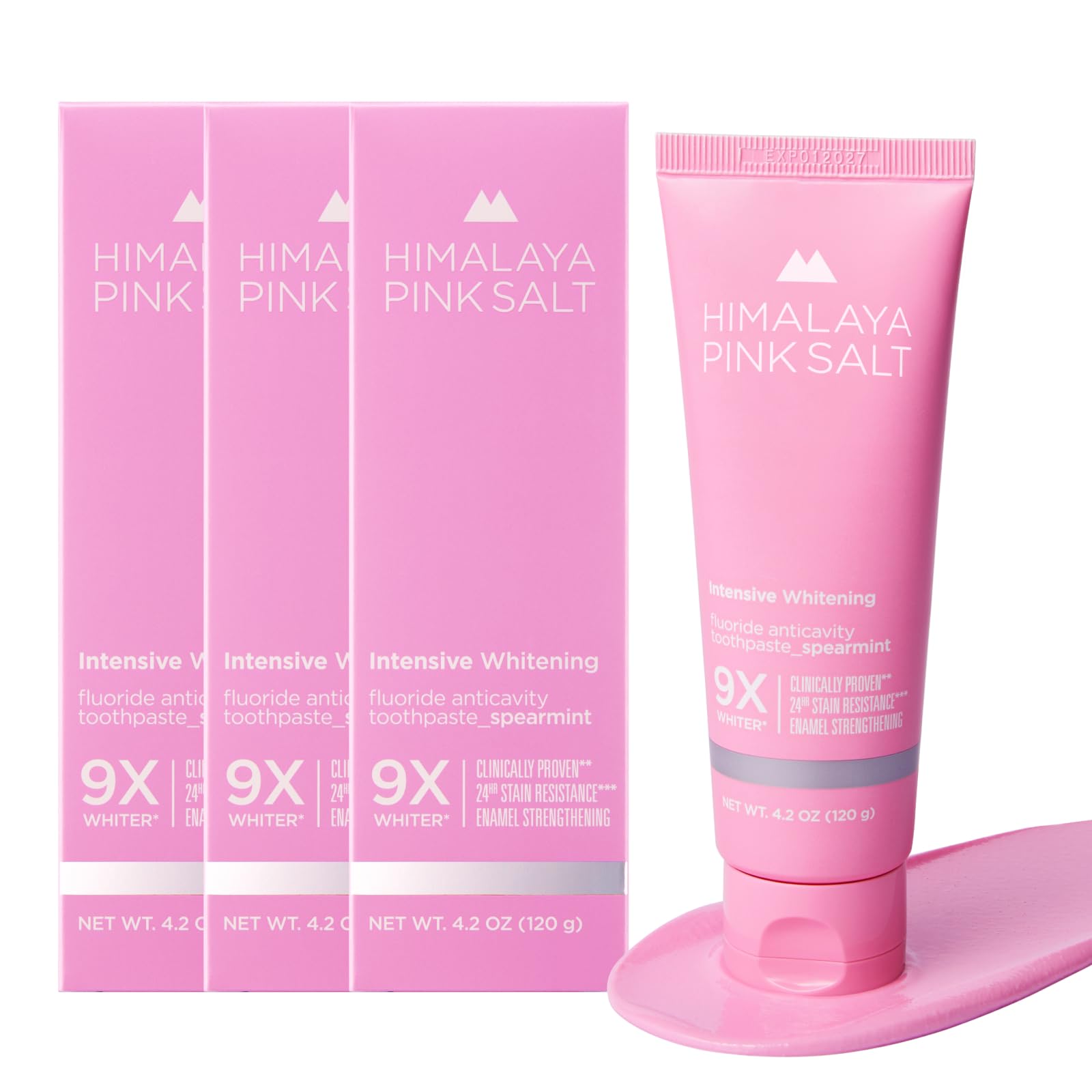 Front view of HIMALAYA PINKSALT Intensive Whitening Toothpaste tube with spearmint