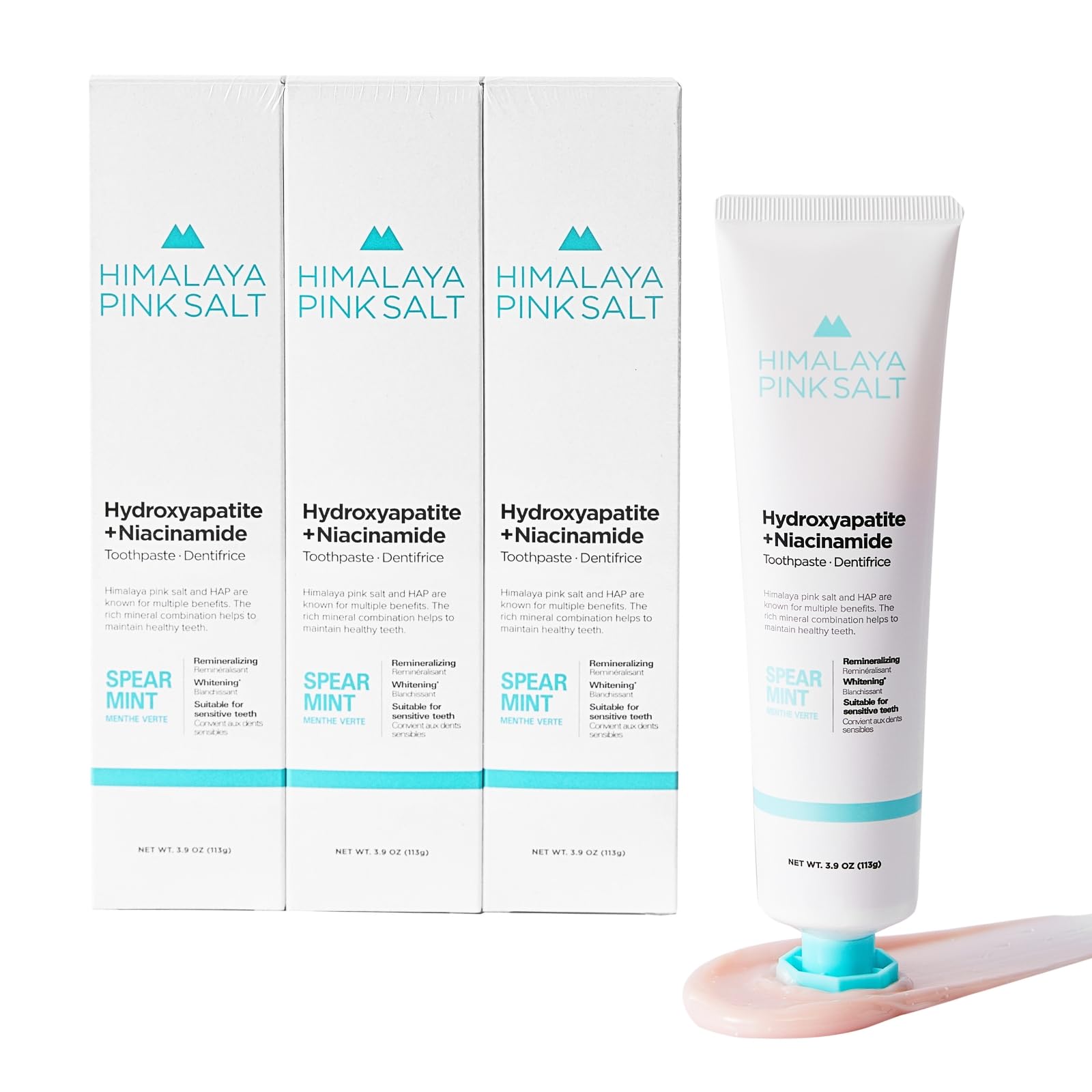 Front view of Himalaya Pinksalt toothpaste spearmint 3.9 oz tube.