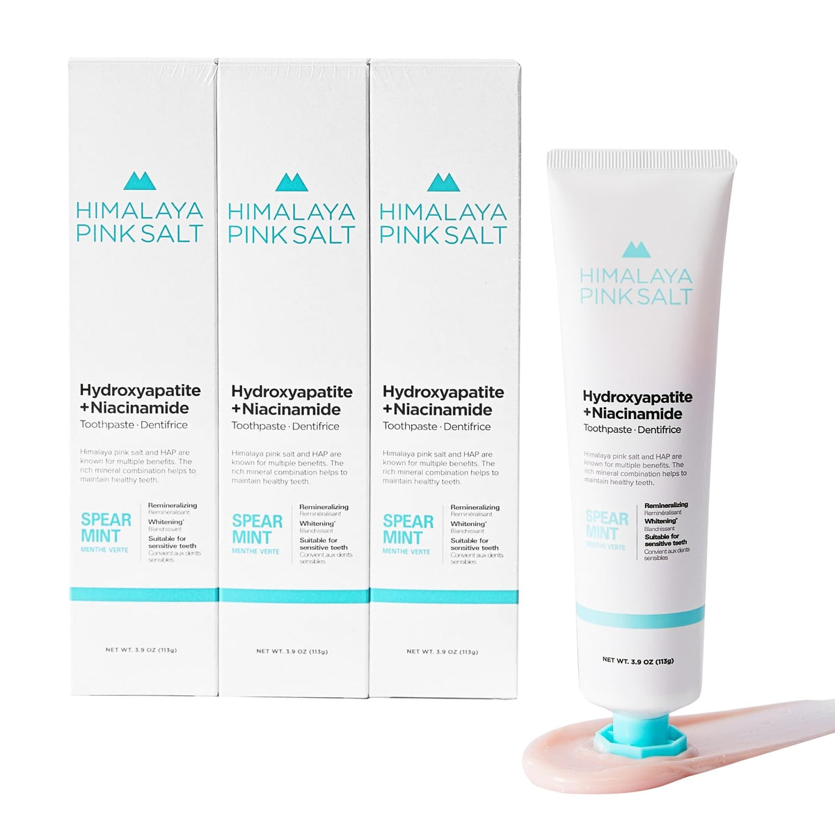 Front view of Himalaya Pinksalt toothpaste spearmint 3.9 oz tube.