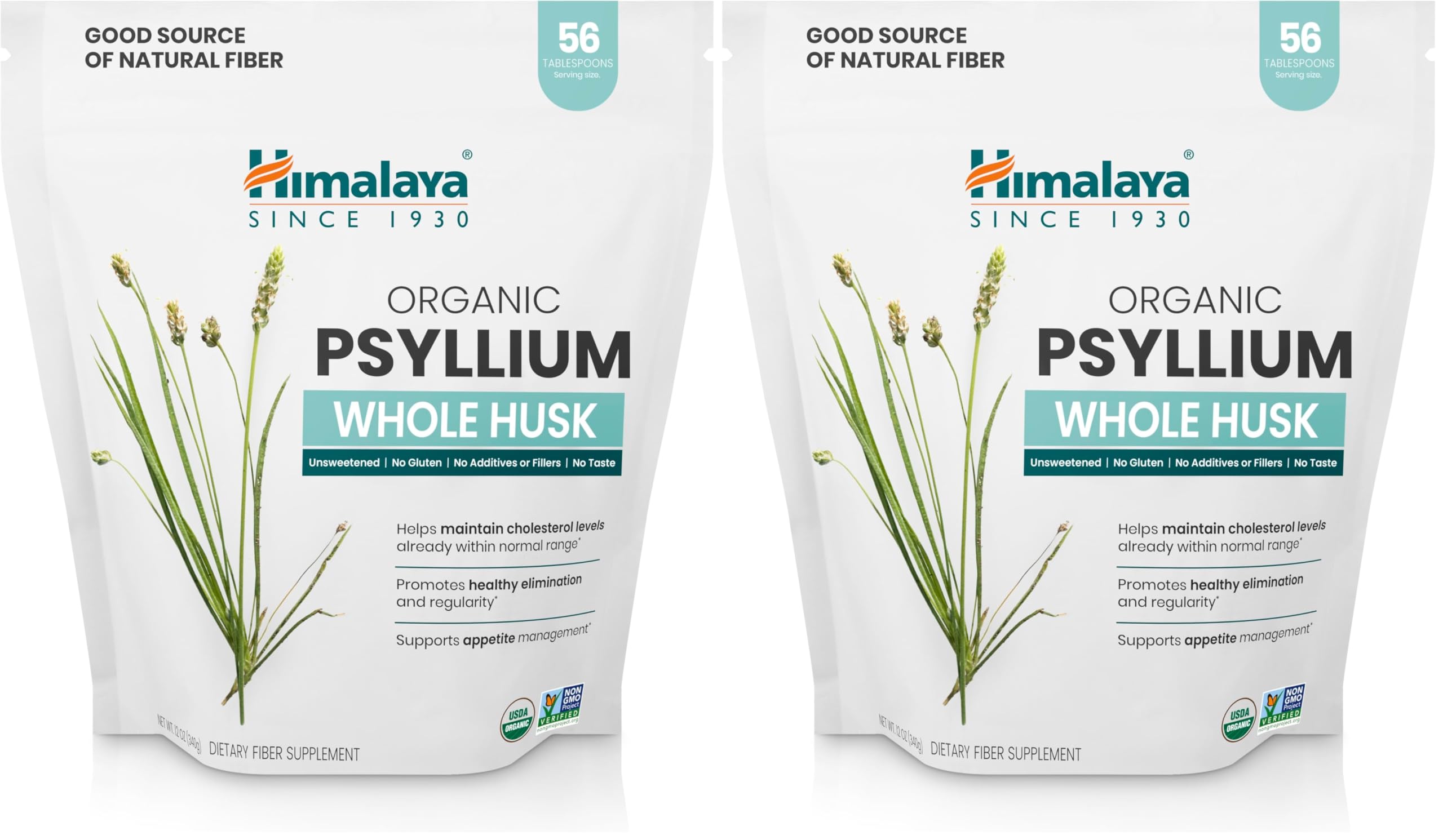 Front view of Himalaya Organic Psyllium Whole Husk product packaging (pack of 2)