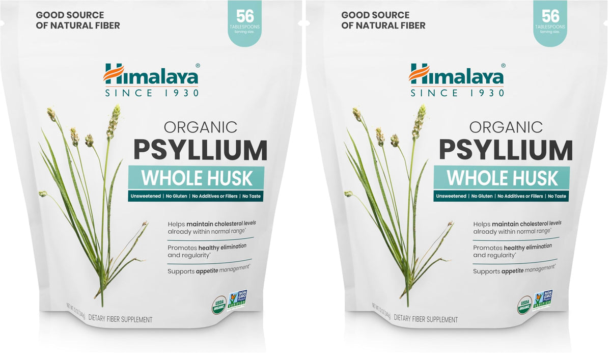 Front view of Himalaya Organic Psyllium Whole Husk product packaging (pack of 2)