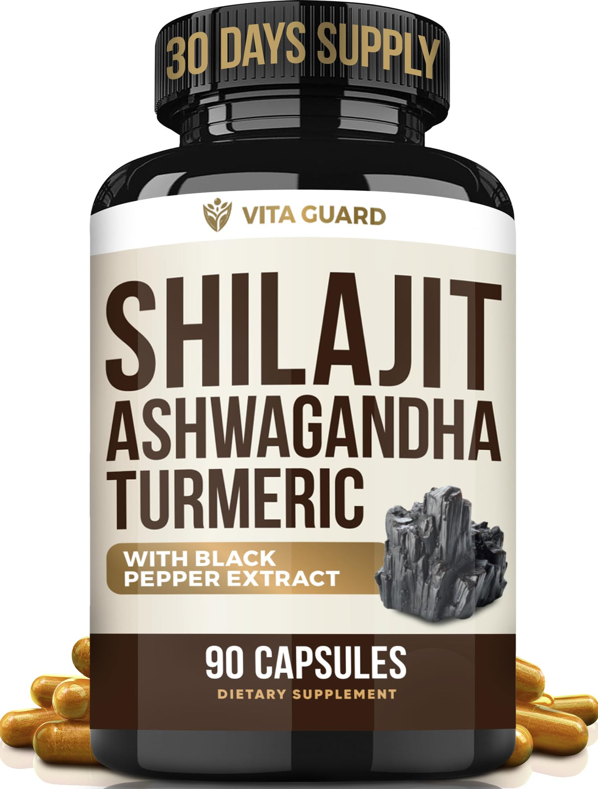Himalayan Shilajit + Ashwagandha + Turmeric 1610mg bottle - front view