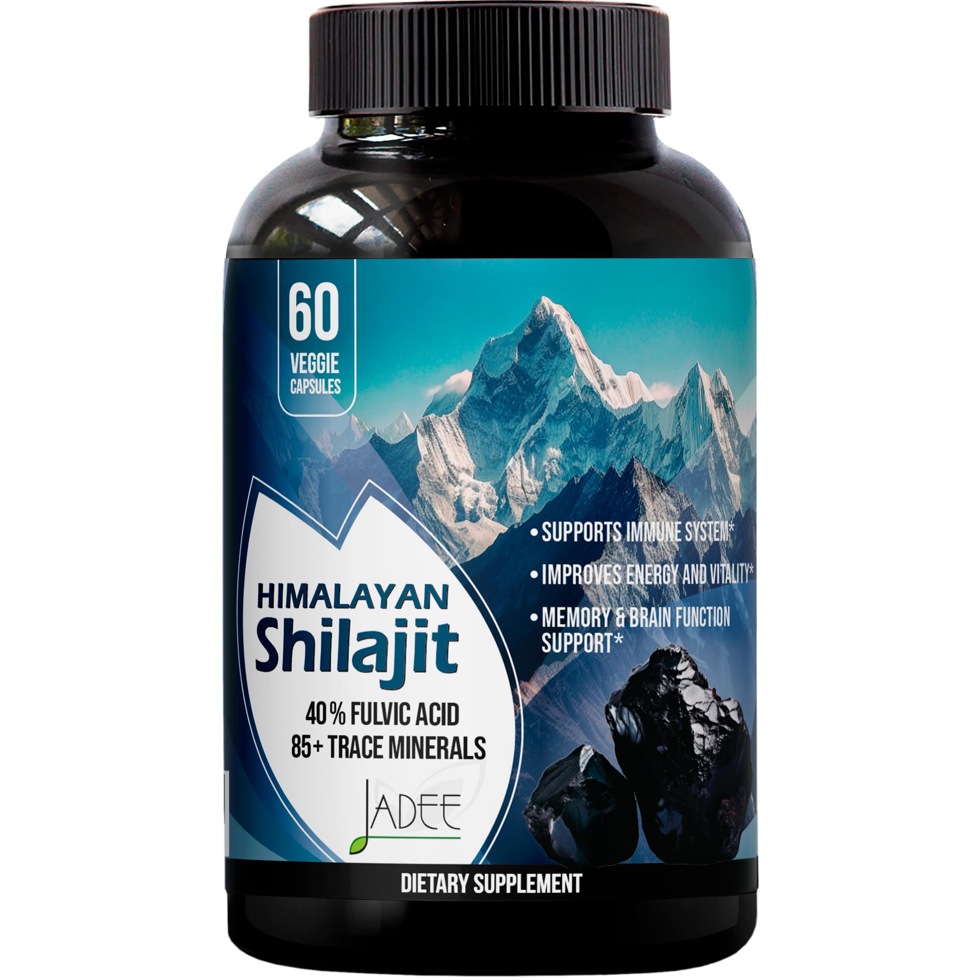 5000mg Himalayan Shilajit capsules bottle on white background