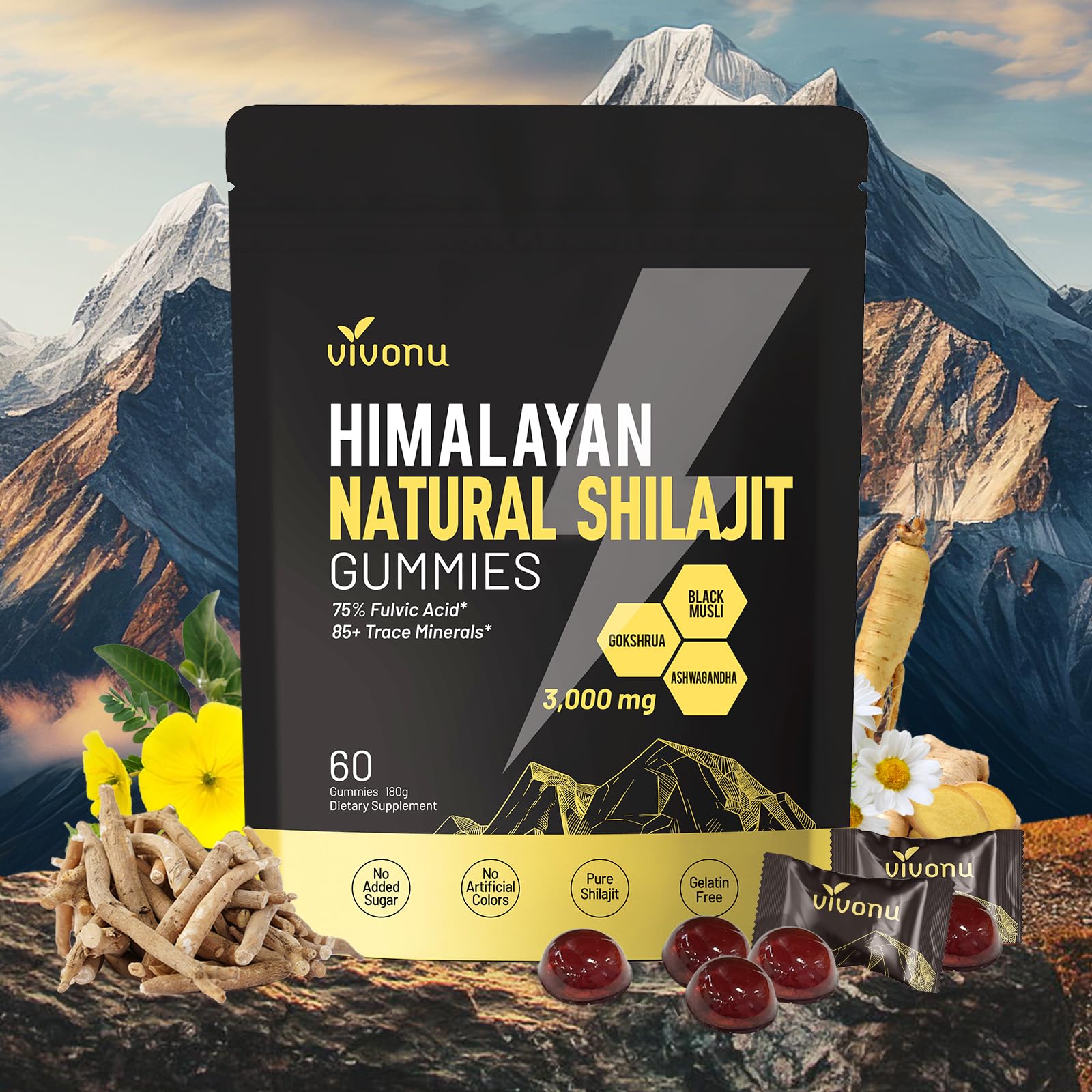 Bottle of Himalayan Shilajit Gummies placed on a clean surface