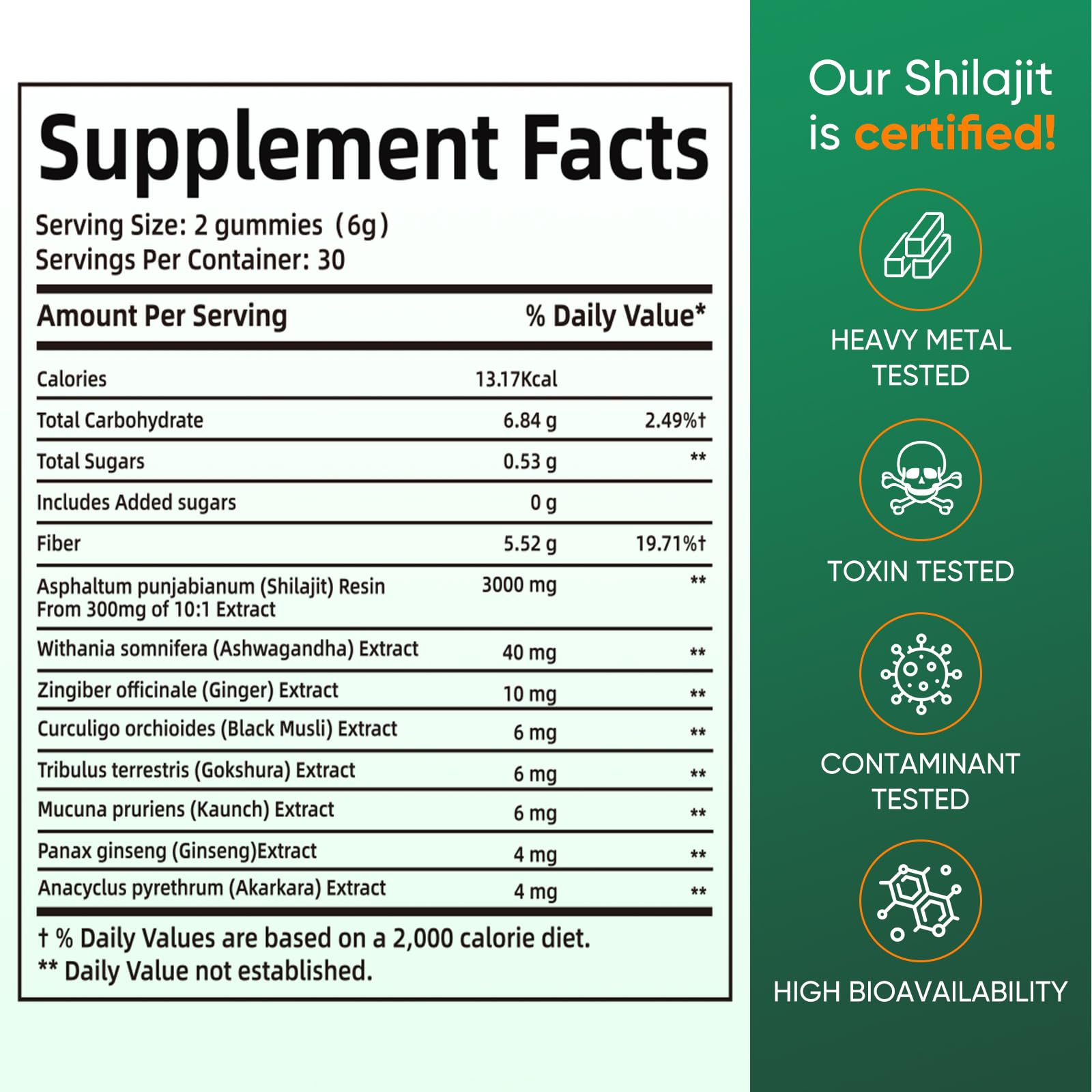 Nutritional highlights: 92+ minerals and 75% fulvic acid