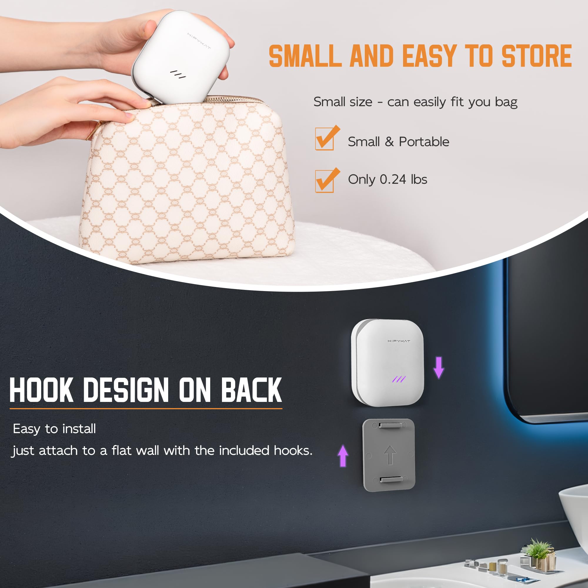 Wall-mountable Hipykat toothbrush sanitizer case installed on a bathroom wall