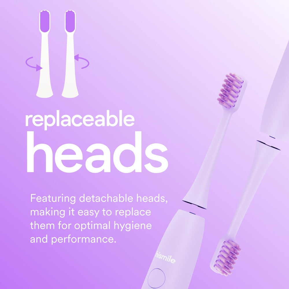 Close-up of soft-tapered bristles on the Purple HISMILE toothbrush