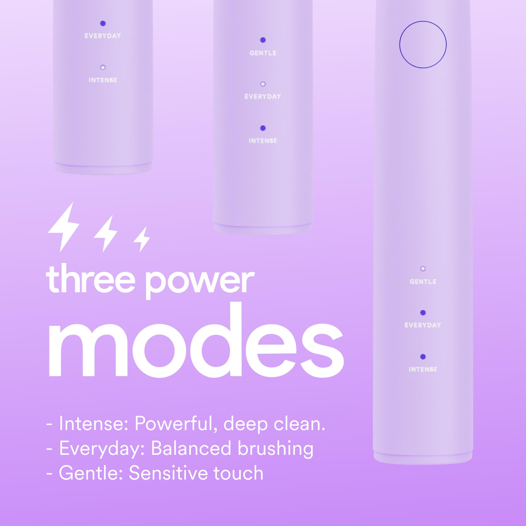 Mode selection and power button on the Purple HISMILE toothbrush