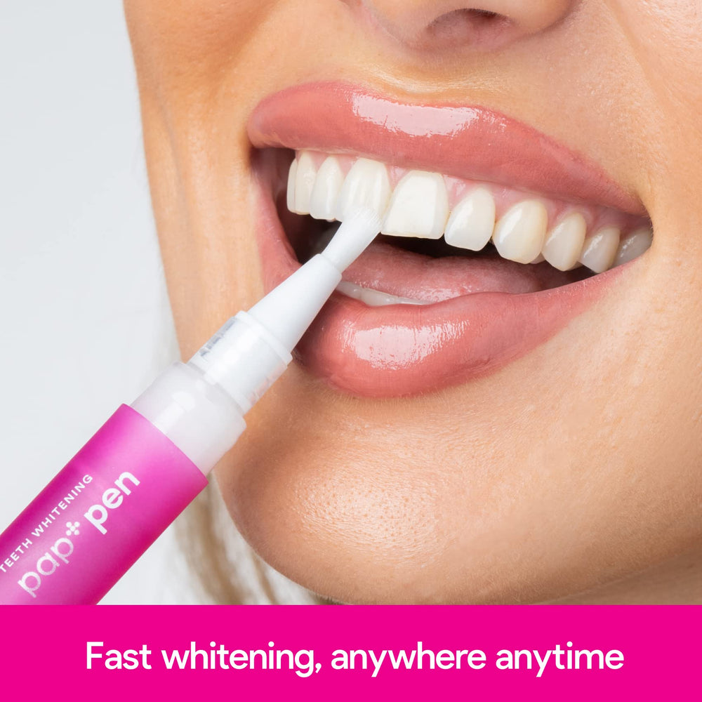 Pap+ whitening pen tip applying product to tooth surface