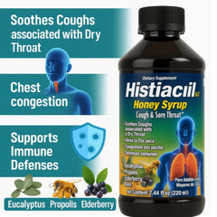 Histiacil NAT Honey Syrup product label detailing natural ingredients