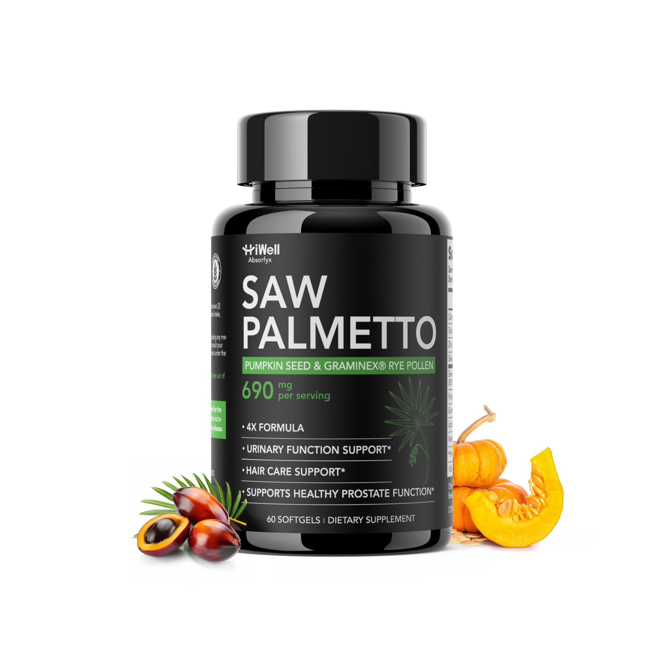 HiWell Absorfyx Saw Palmetto bottle with 60 softgels on white background
