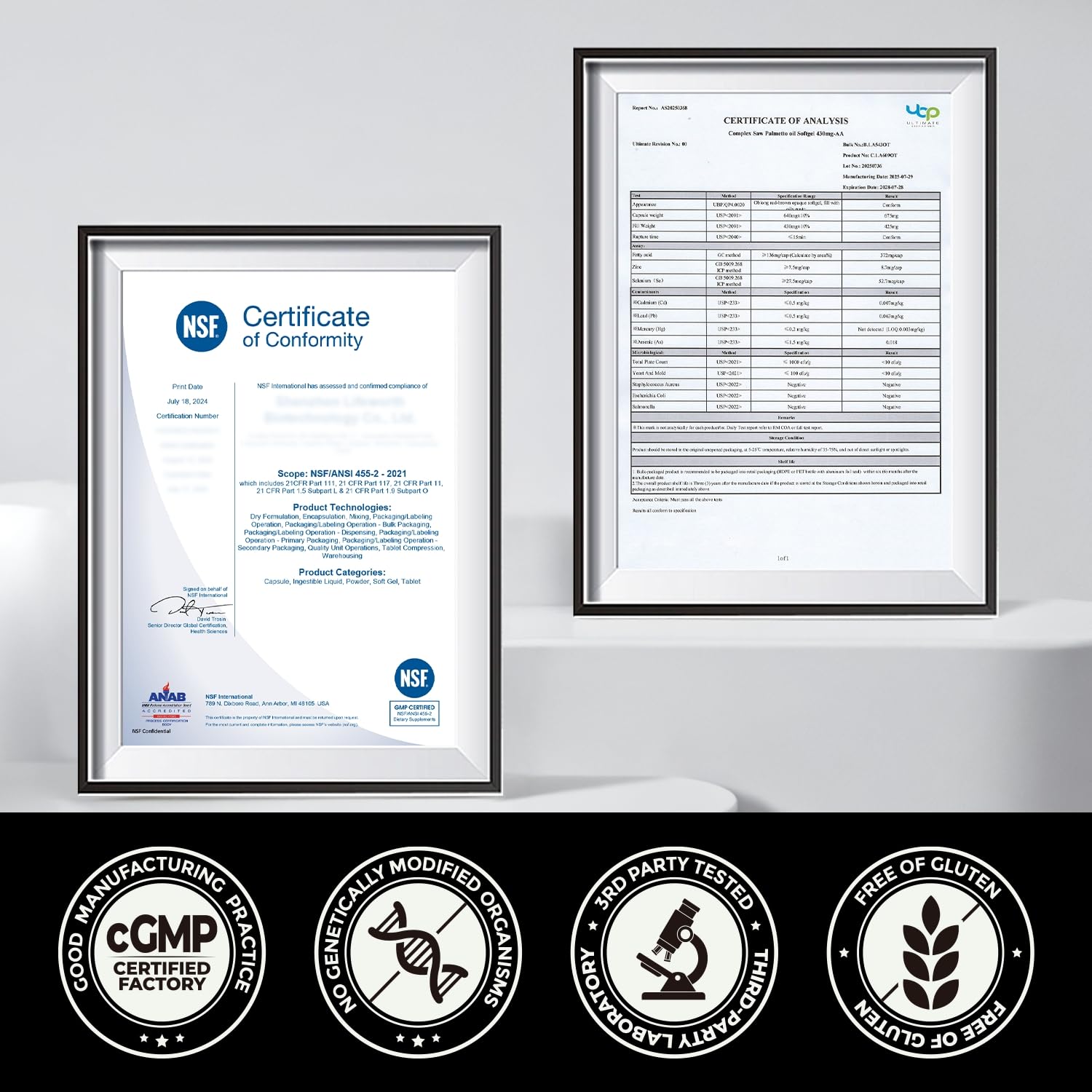 Allergen-free and no artificial binders certification icons