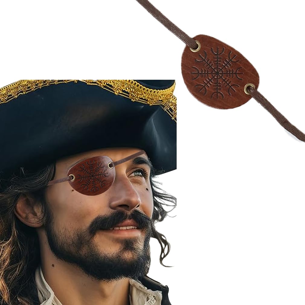 Black leather pirate eye patch with adjustable strap