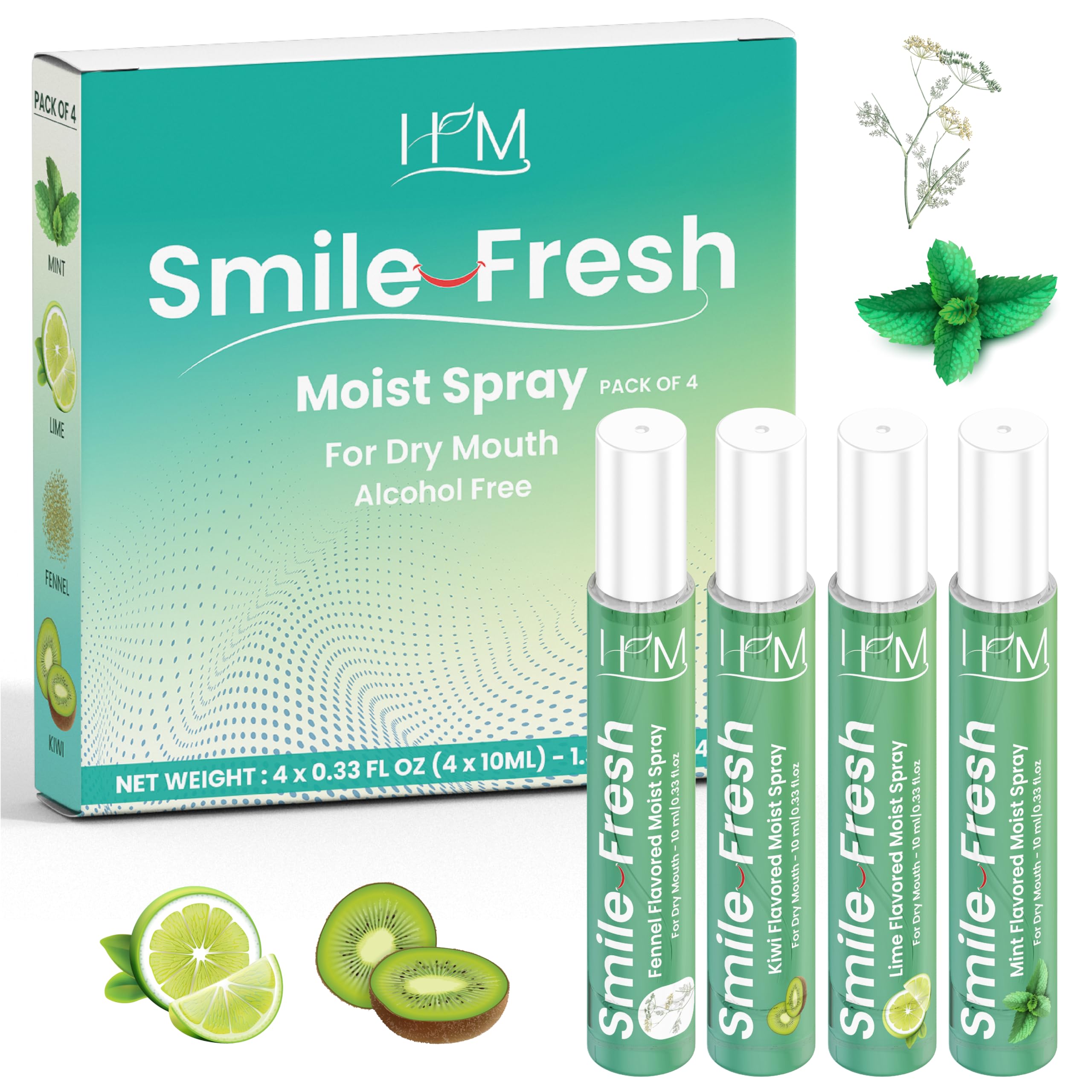 HM Dry Mouth Spray Fennel flavor front view in pack4