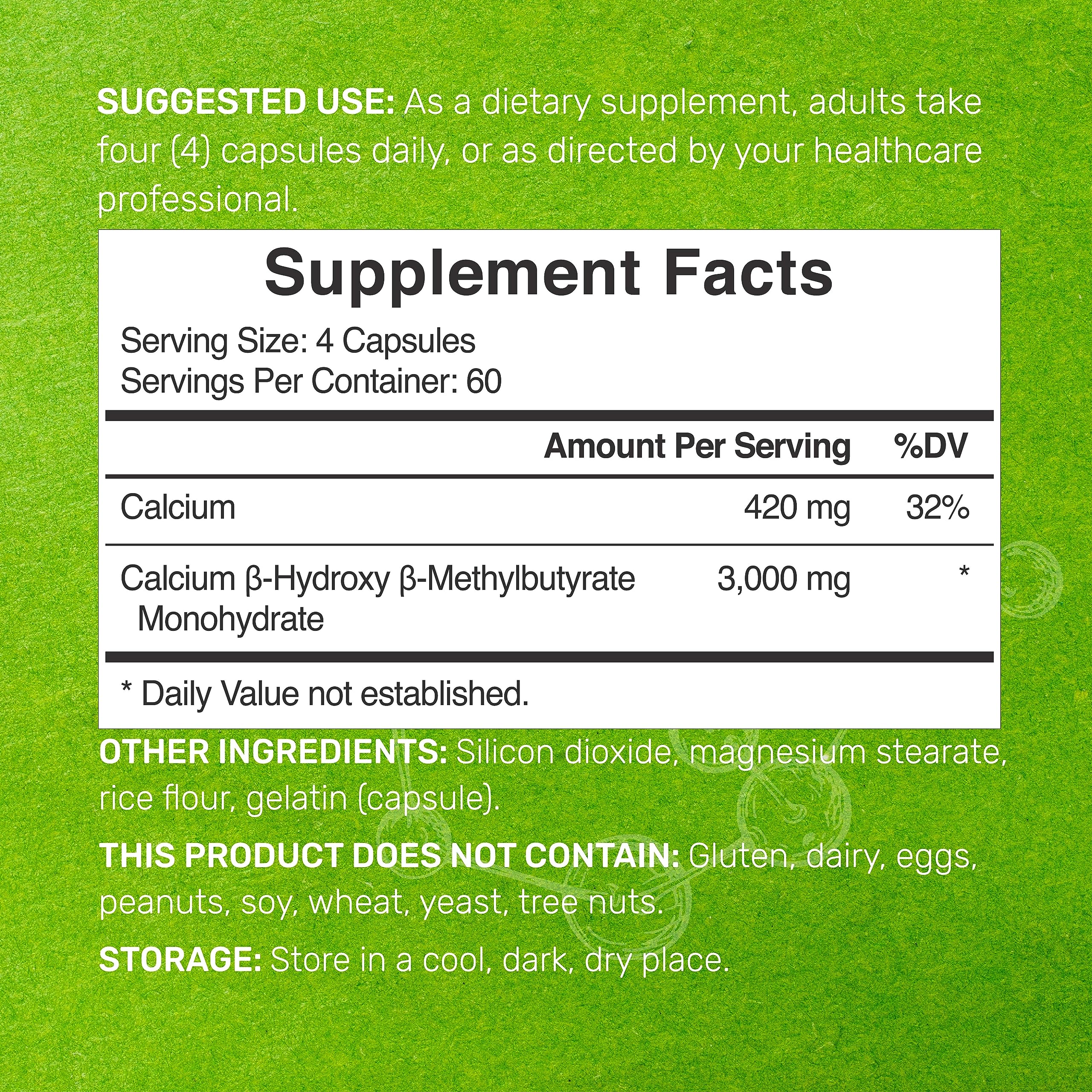 Calcium β-Hydroxy β-Methylbutyrate (HMB) 3000mg form label