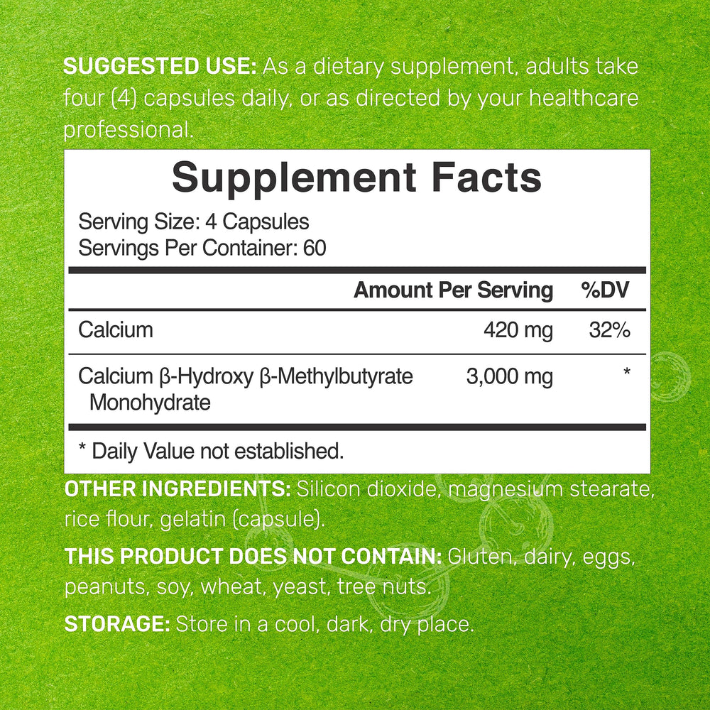 Calcium β-Hydroxy β-Methylbutyrate (HMB) 3000mg form label