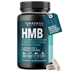 HMB Capsules bottle label showing 2000mg per serving