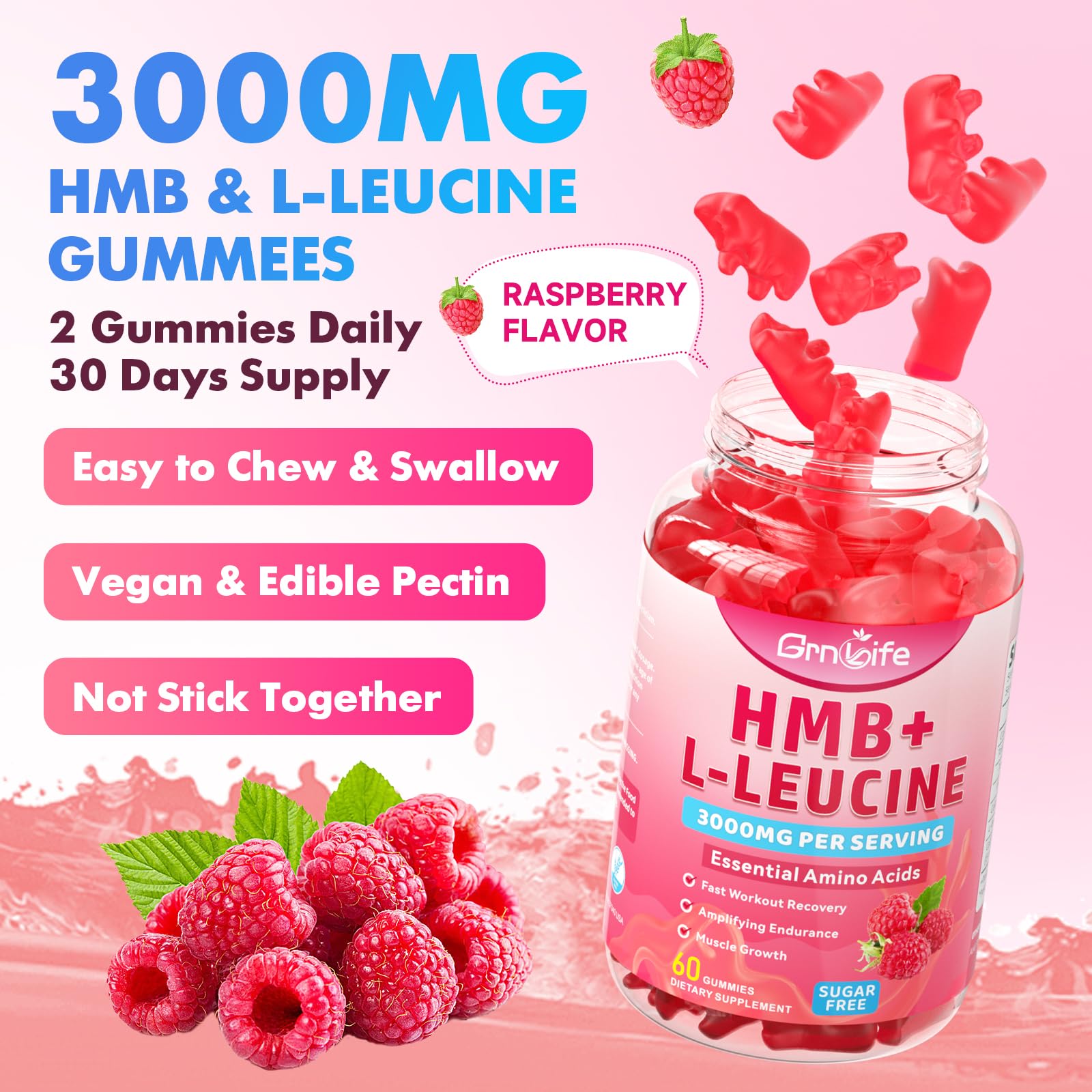 Bottle with 60 raspberry-flavored gummies