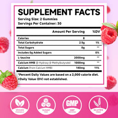 Label showing 3000mg HMB and L-Leucine per serving
