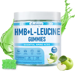 Front view of HMB and L-Leucine Gummies Apple Flavor bottle, 120 gummies