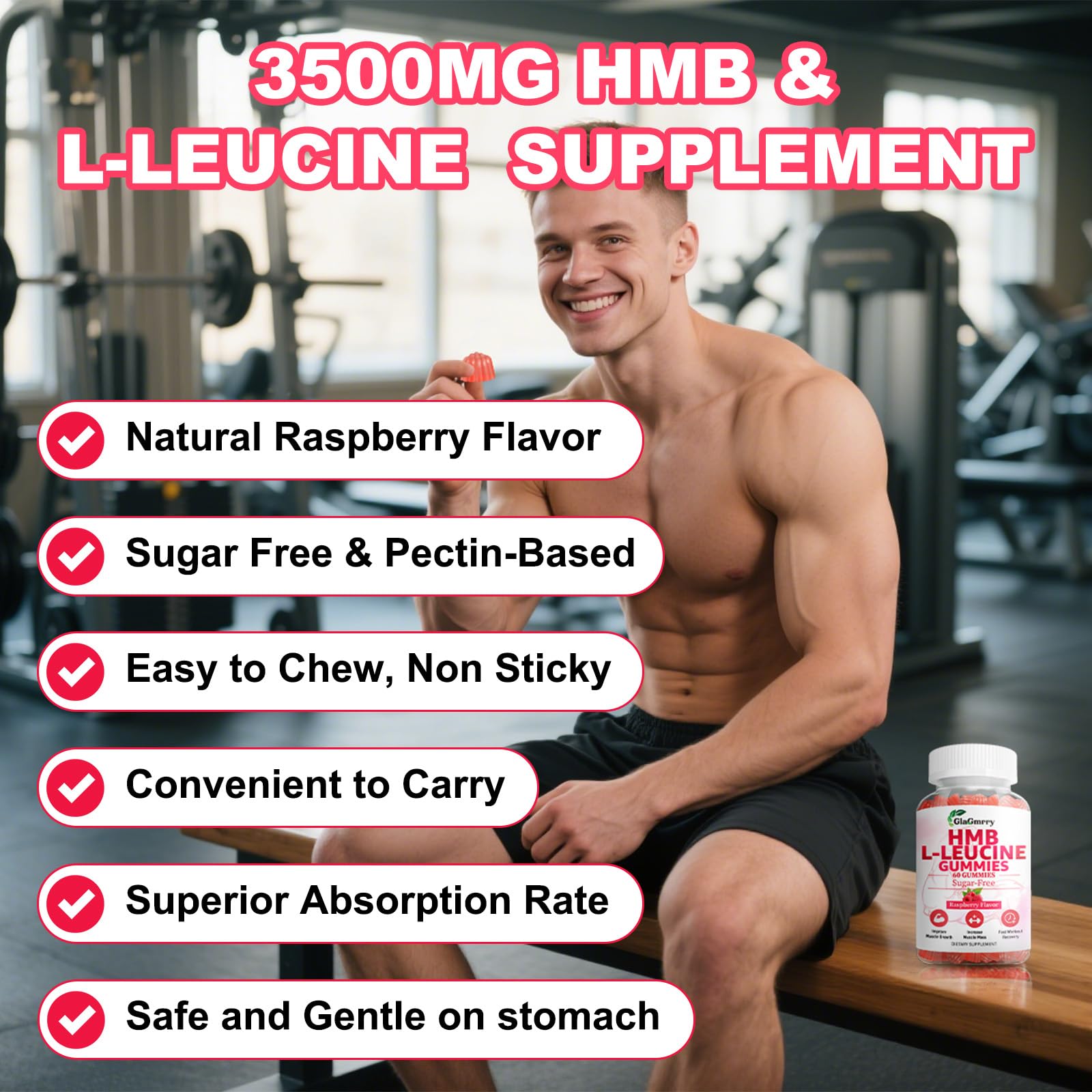 Serving graphics for HMB & Leucine Gummies Raspberry