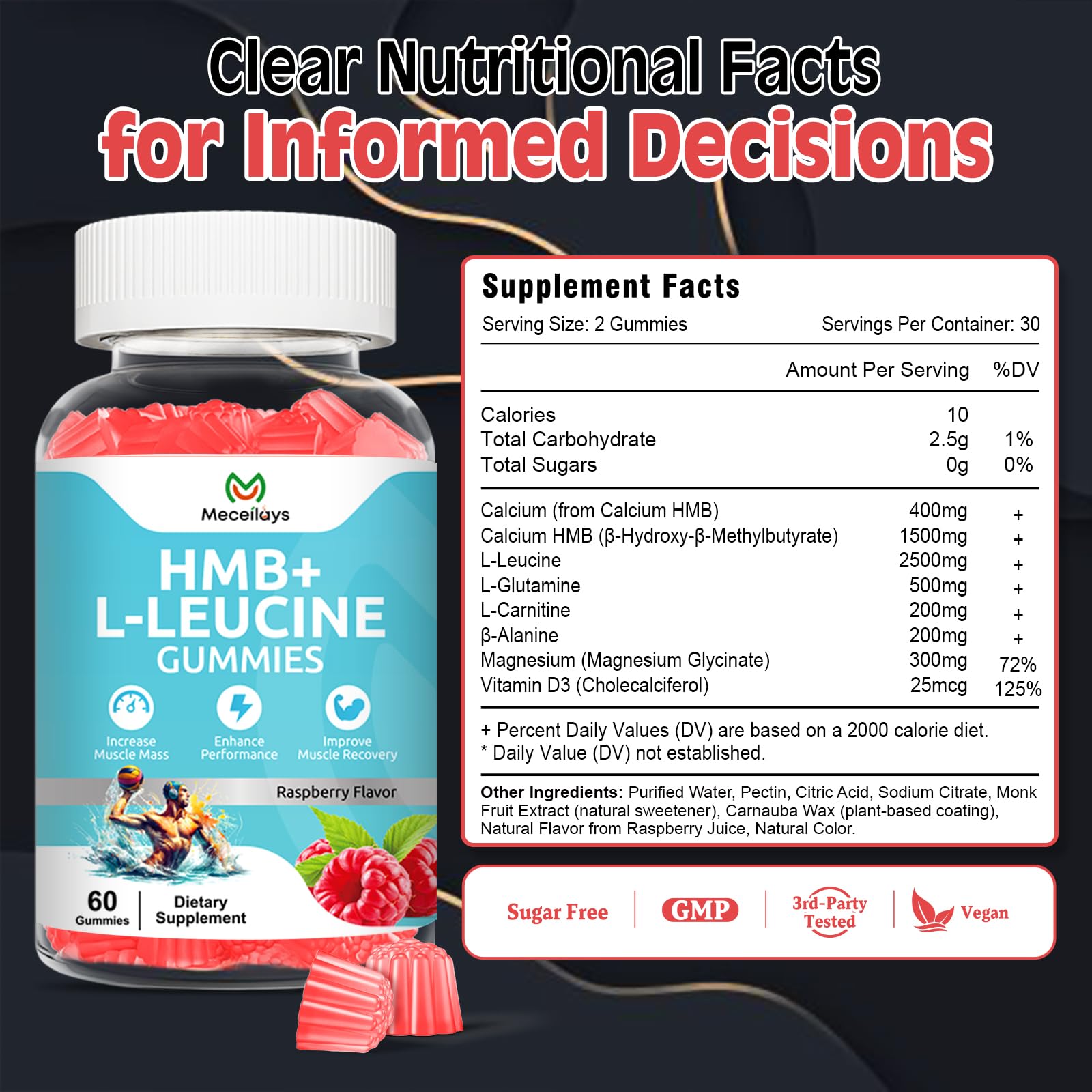 Close-up of raspberry-flavored HMB and Leucine chewables