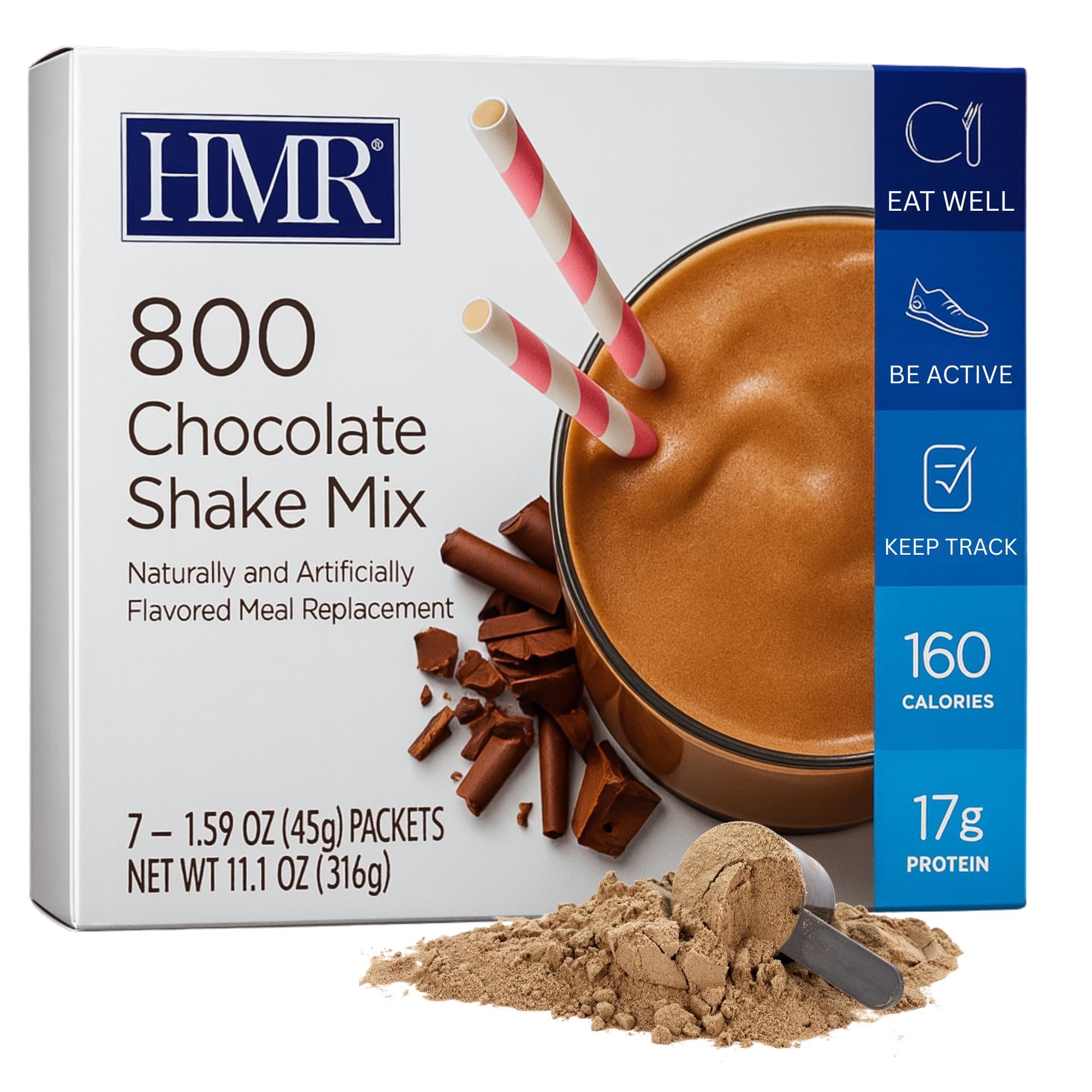HMR 800 Shake Chocolate seven-serving tub for meal planning.