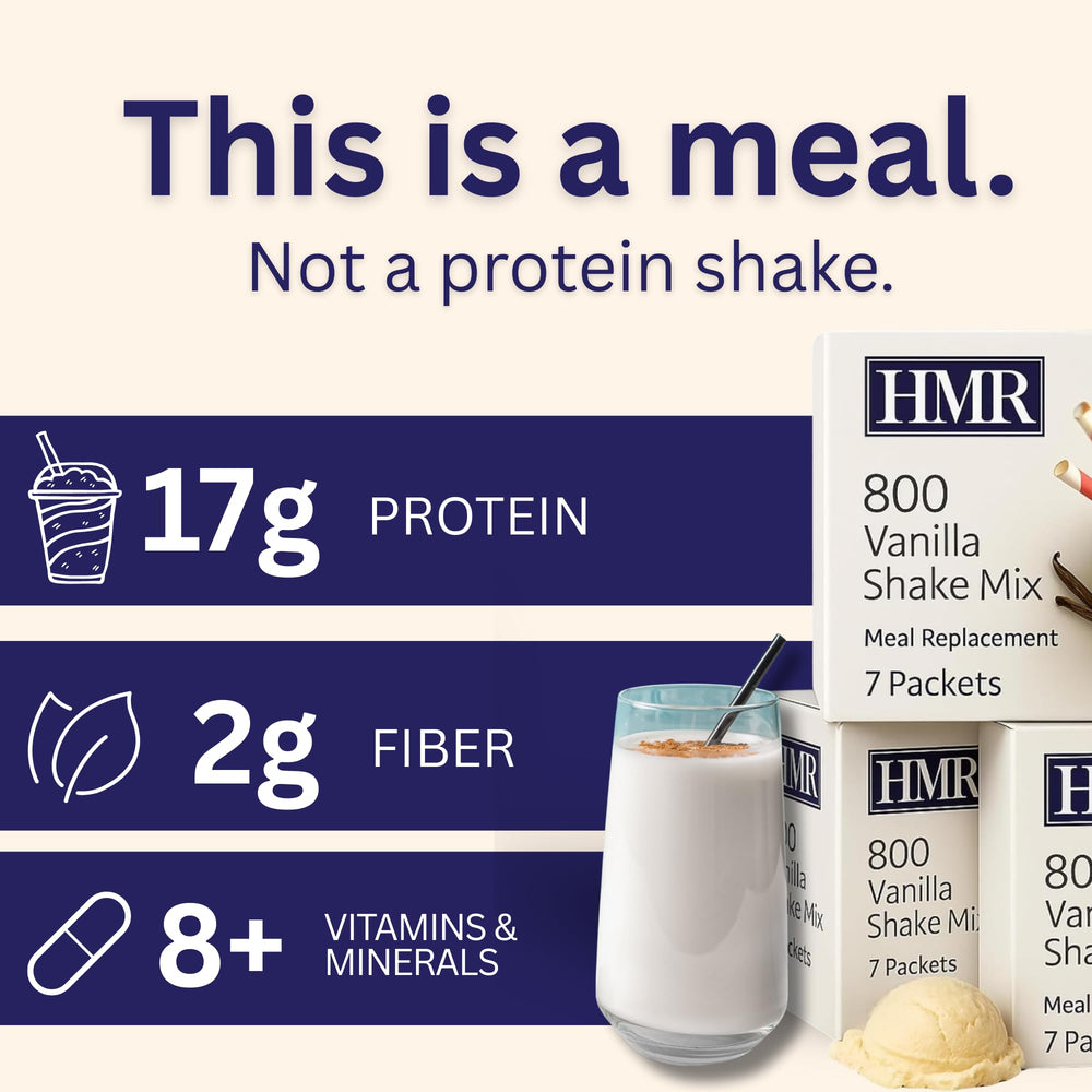 HMR 800 Shake Vanilla Nutrition Label features 17g protein per serving