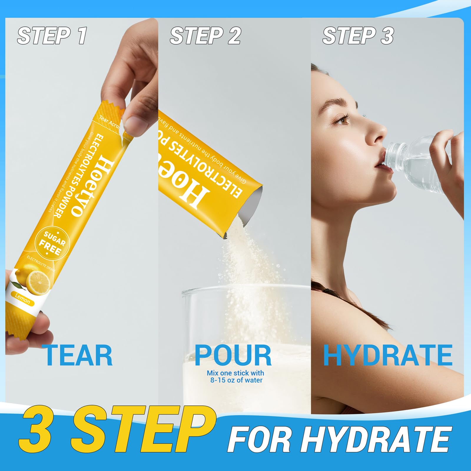 HOETYO glass with dissolving electrolyte stick demonstrates rapid hydration effect