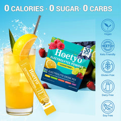 HOETYO raspberry electrolyte packet ideal for workouts.