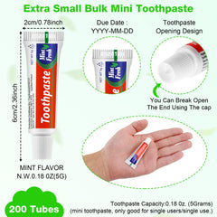 Bulk travel toothpaste 0.18 oz mini tubes for hotels and guests