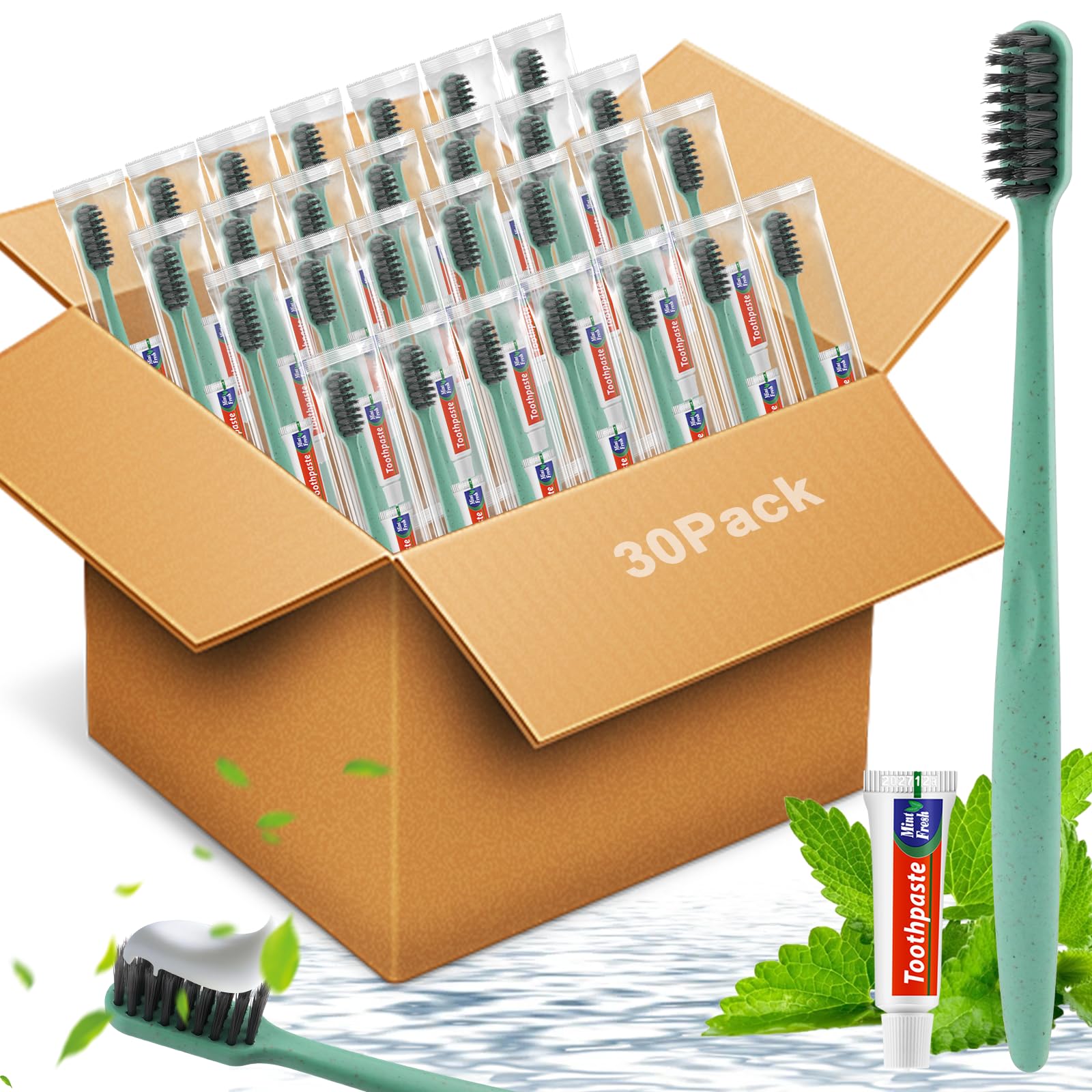 HOFASON 30-pack disposable toothbrushes with toothpaste, individually wrapped
