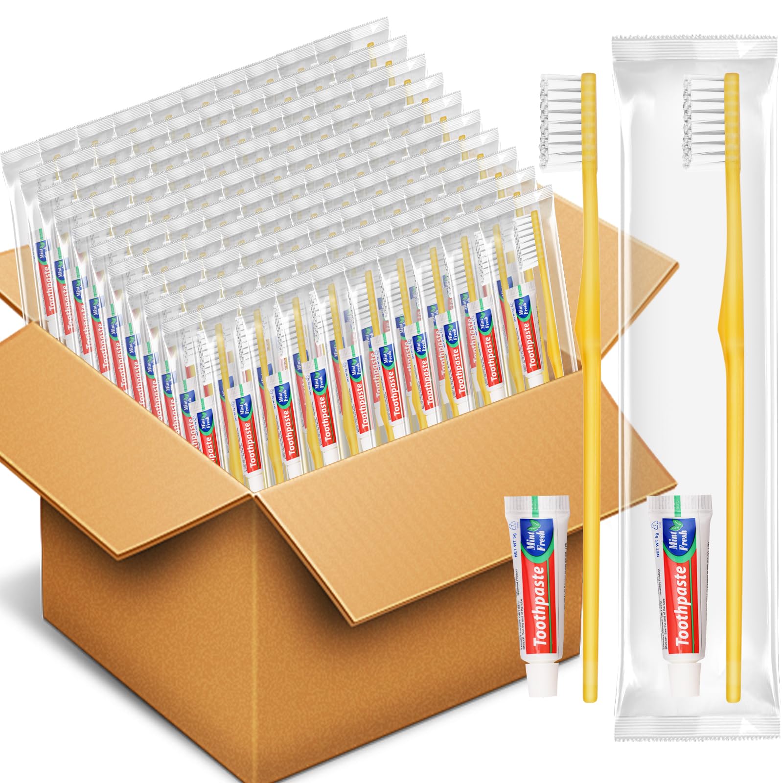 HOFASON disposable toothbrush with 5g toothpaste – 1000-pack kit, front view