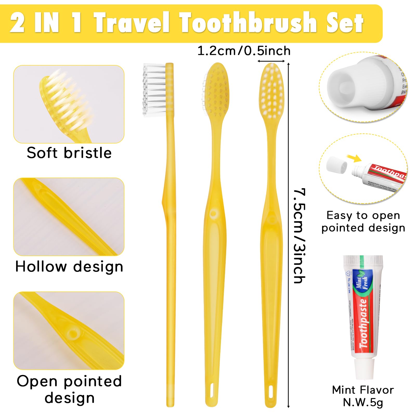 Individually wrapped toothbrush with toothpaste in sealed packaging
