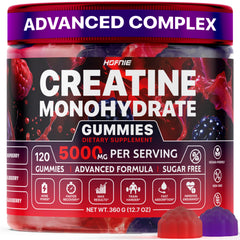Hofnie Creatine Monohydrate Gummies bottle front with raspberry and blackberry flavor