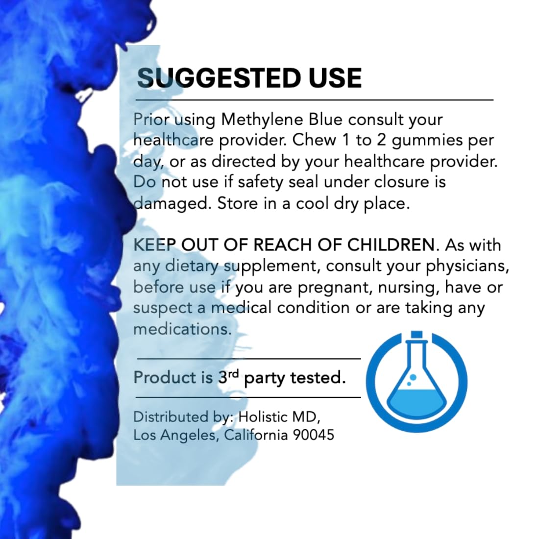 Tamper-evident sealed bottle of Methylene Blue gummies