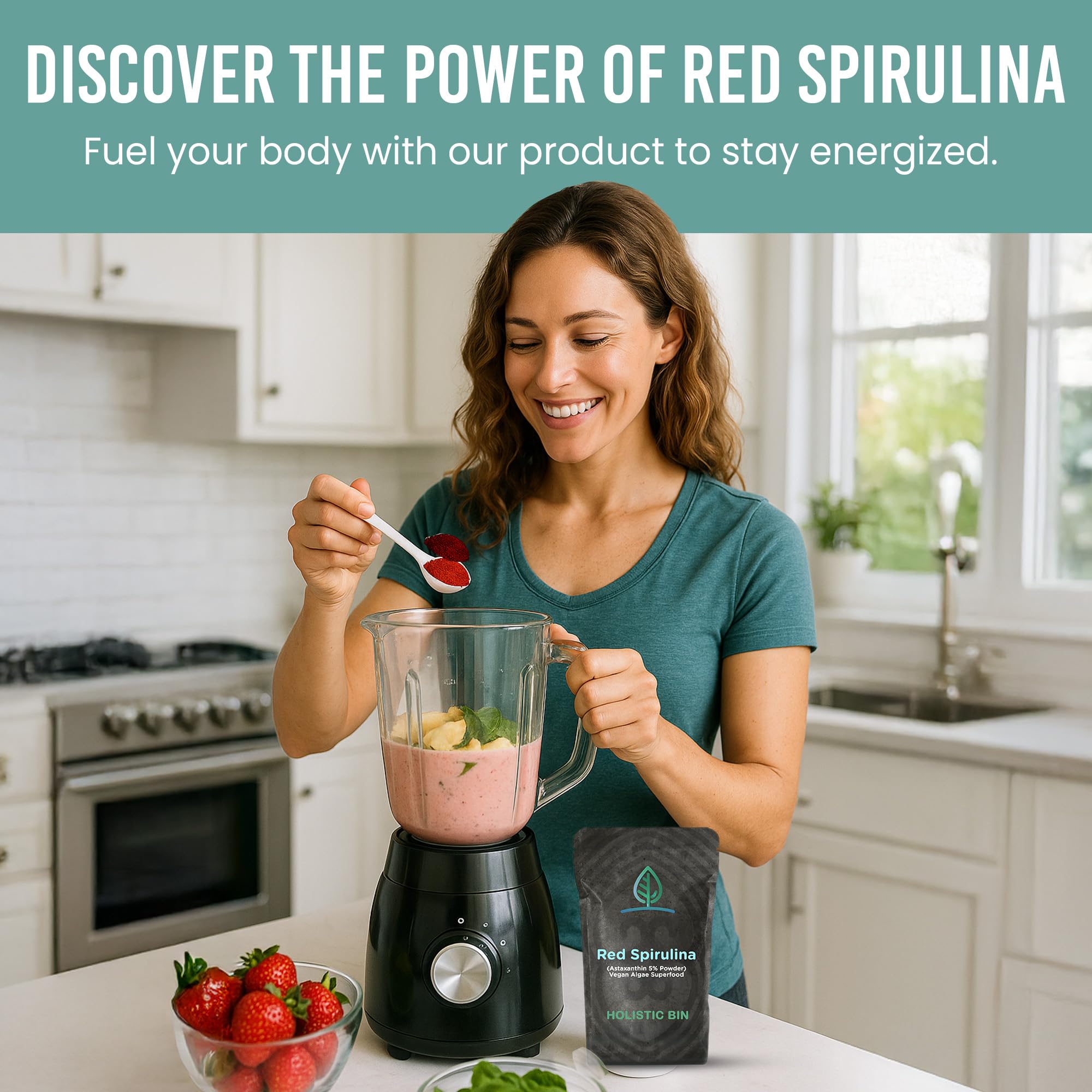 Smoothie showcasing Holistic Bin Astaxanthin Powder