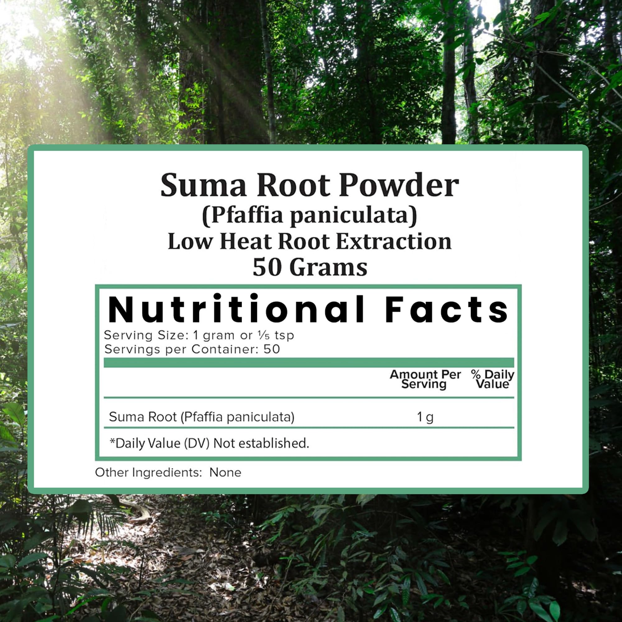 Re-sealable pouch of Holistic Bin Brazilian Suma Root Powder back view