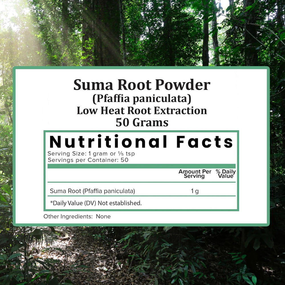 Re-sealable pouch of Holistic Bin Brazilian Suma Root Powder back view
