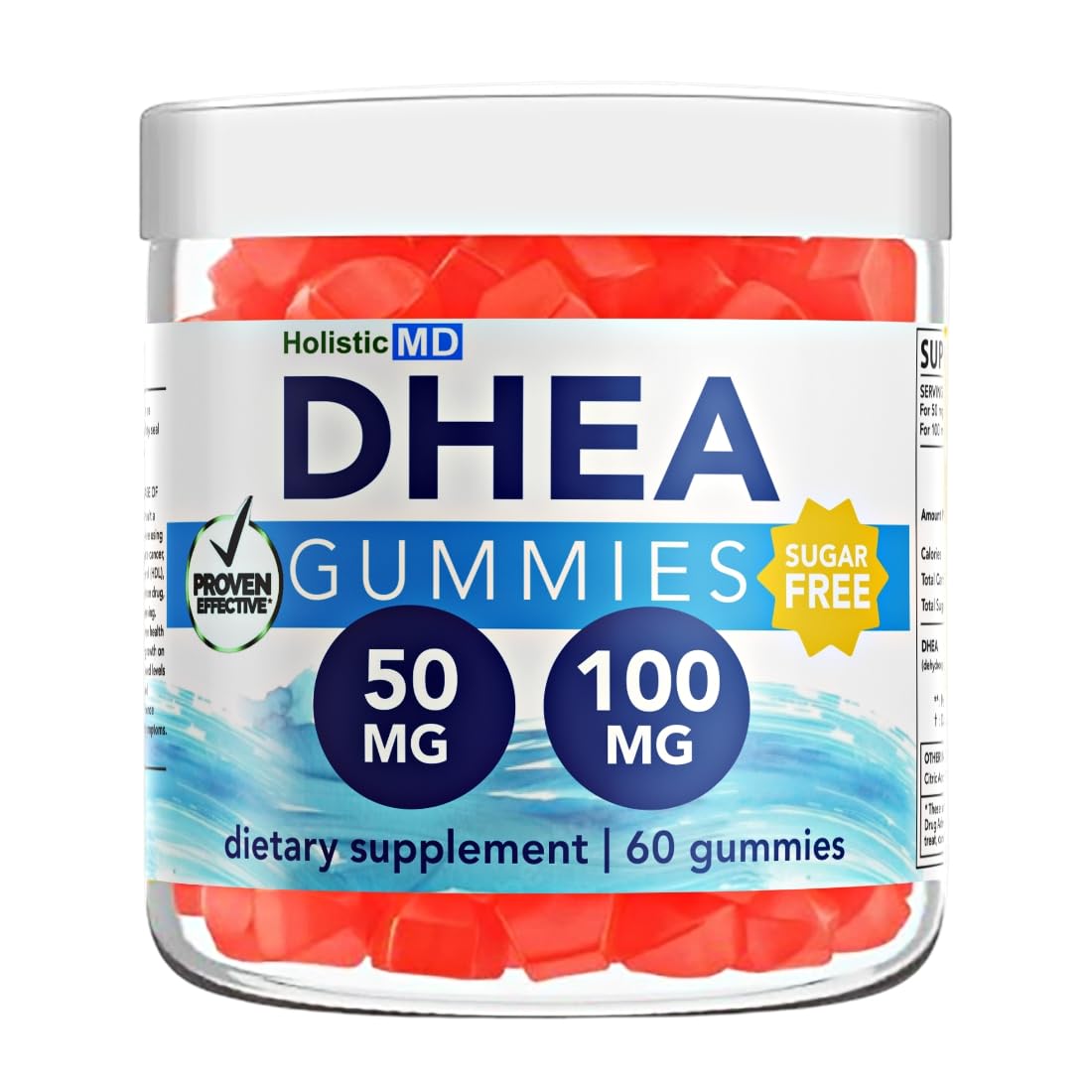 Holistic MD DHEA gummies bottle demonstrates a convenient daily dose option.