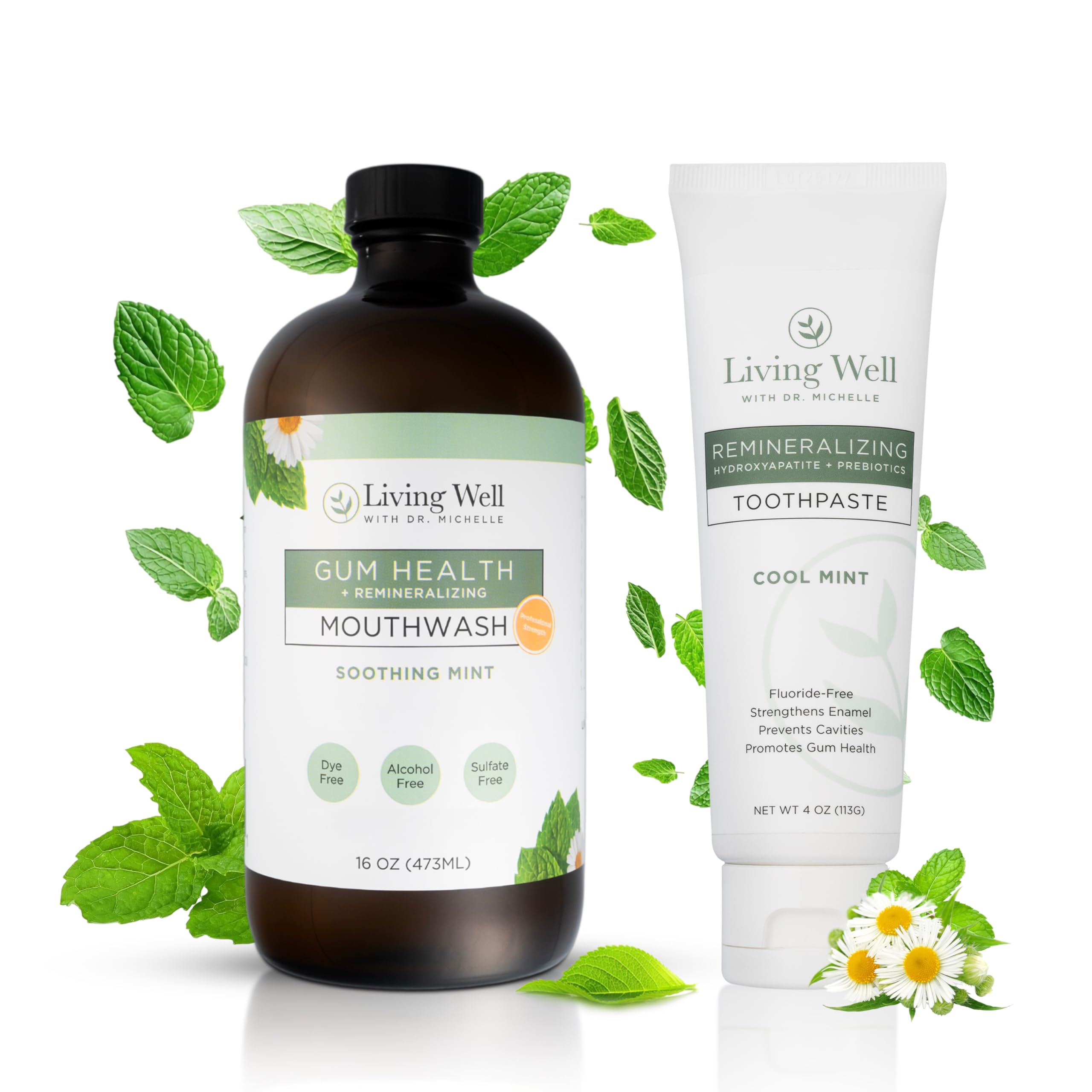 Holistic Oral Health Bundle toothpaste and mint flavor tube on a clean surface