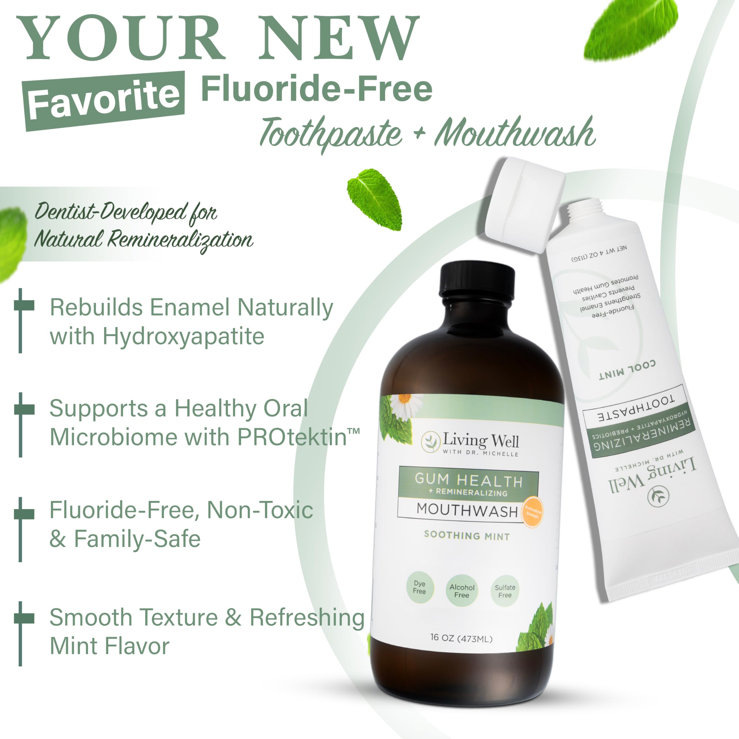 Gum Health Mouthwash bottle highlighting hydroxyapatite and colloidal silver